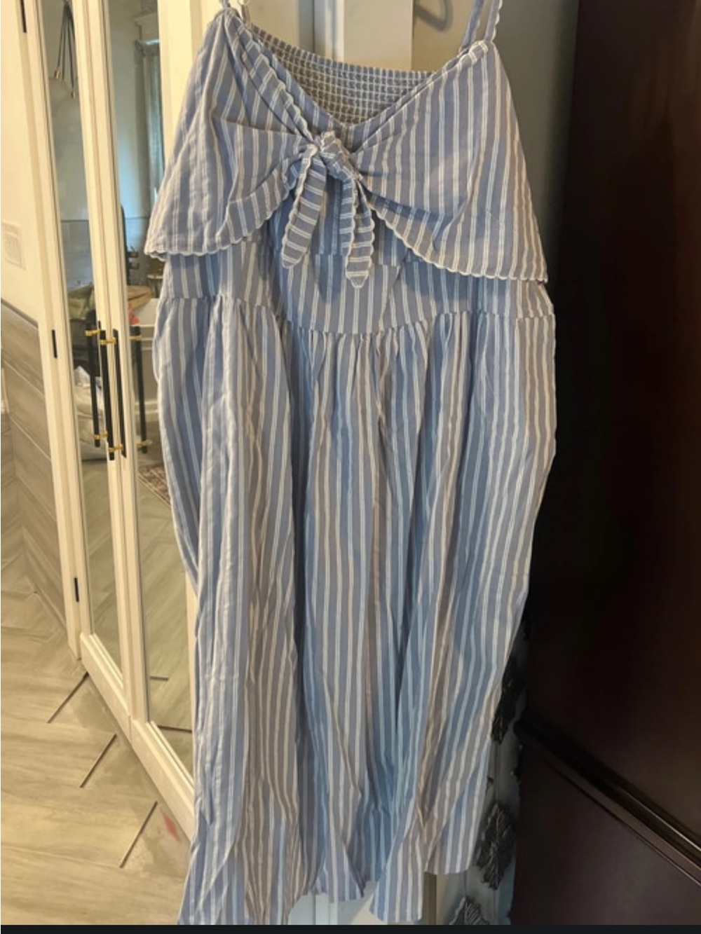 Old Navy Blue and White Striped Midi Skirt with Front Tie